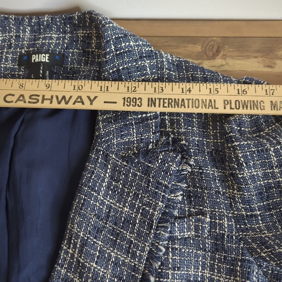 Anthropologie Paige Women’s Blue Tweed Linen Blend Puff Sleeve Blazer - Picture 9 of 13